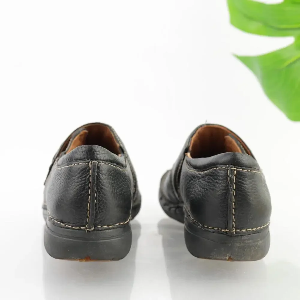 Clarks Womens Un Loop Stride Loafer Size 8 Black Leather Slip On Flat Comfy Shoe